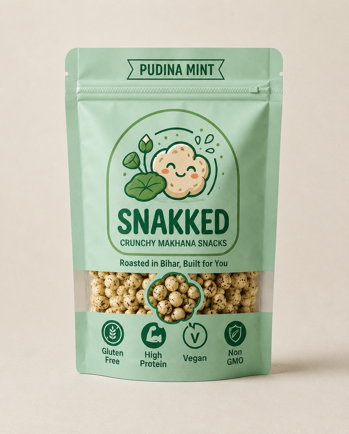 Snakked Pudina Mint Roasted Makhana | Refreshing Mint Flavour | Healthy Fox Nuts | 80g