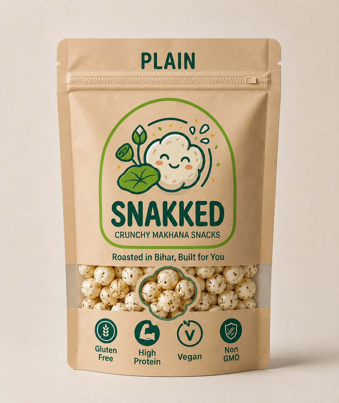 Snakked Plain Roasted Makhana | Classic Crunchy Fox Nuts | Healthy Snack | 80g