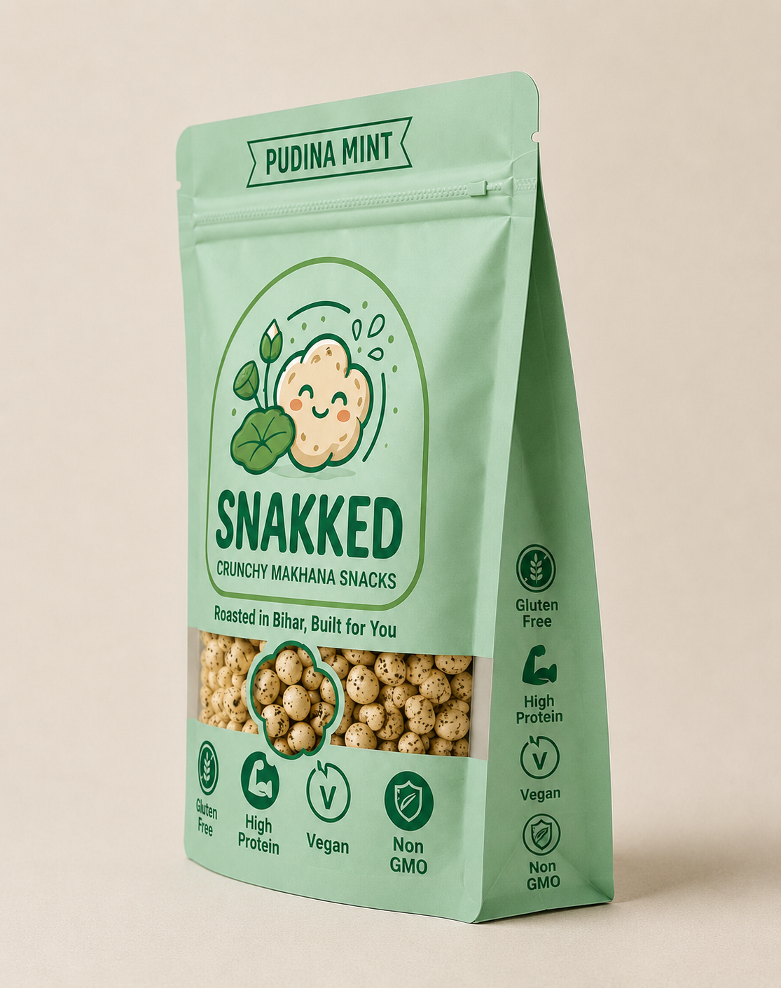 Snakked Pudina Mint Roasted Makhana | Refreshing Mint Flavour | Healthy Fox Nuts | 80g